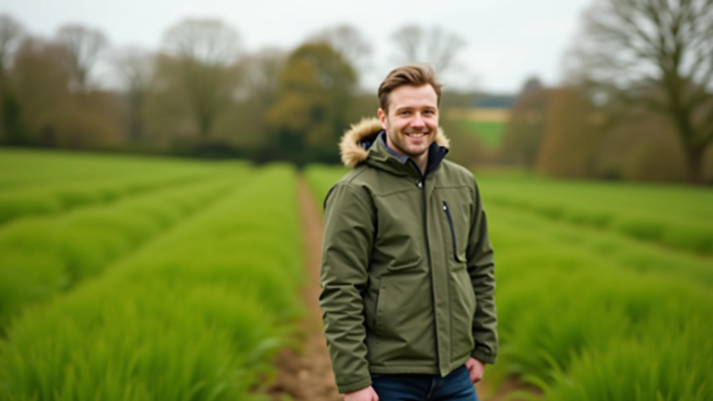 Person in outdoor farm setting wearing boots and work jacket, rural Irish countryside